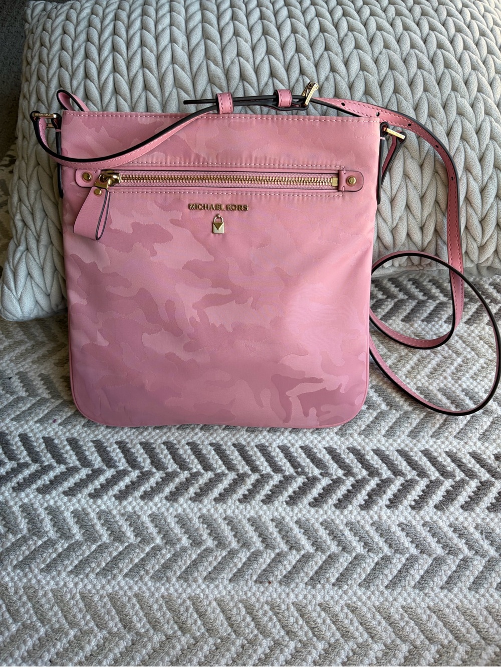 Michael Kors Pink Camo Crossbody Bag with Gold Hardware